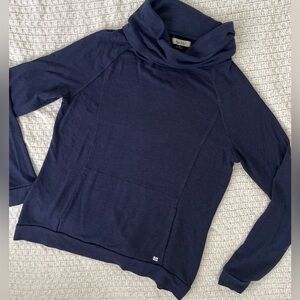 Nicole Miller Turtleneck Top Lightweight Knit Athletic Style Patch Pocket Front